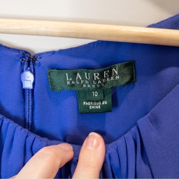 Lauren Ralph Lauren Womens Size 10 Sleeveless Chiffon Dress Pleated Blue Wedding - Picture 4 of 11
